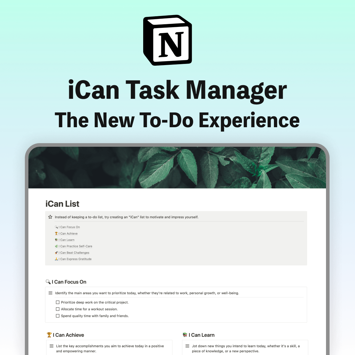 iCan Task Manager: The New To-Do Experience with Notion Template